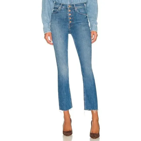 New Mother The Pixie DazzlerFrayStraight Jeans in Beginner's Luck Size 32